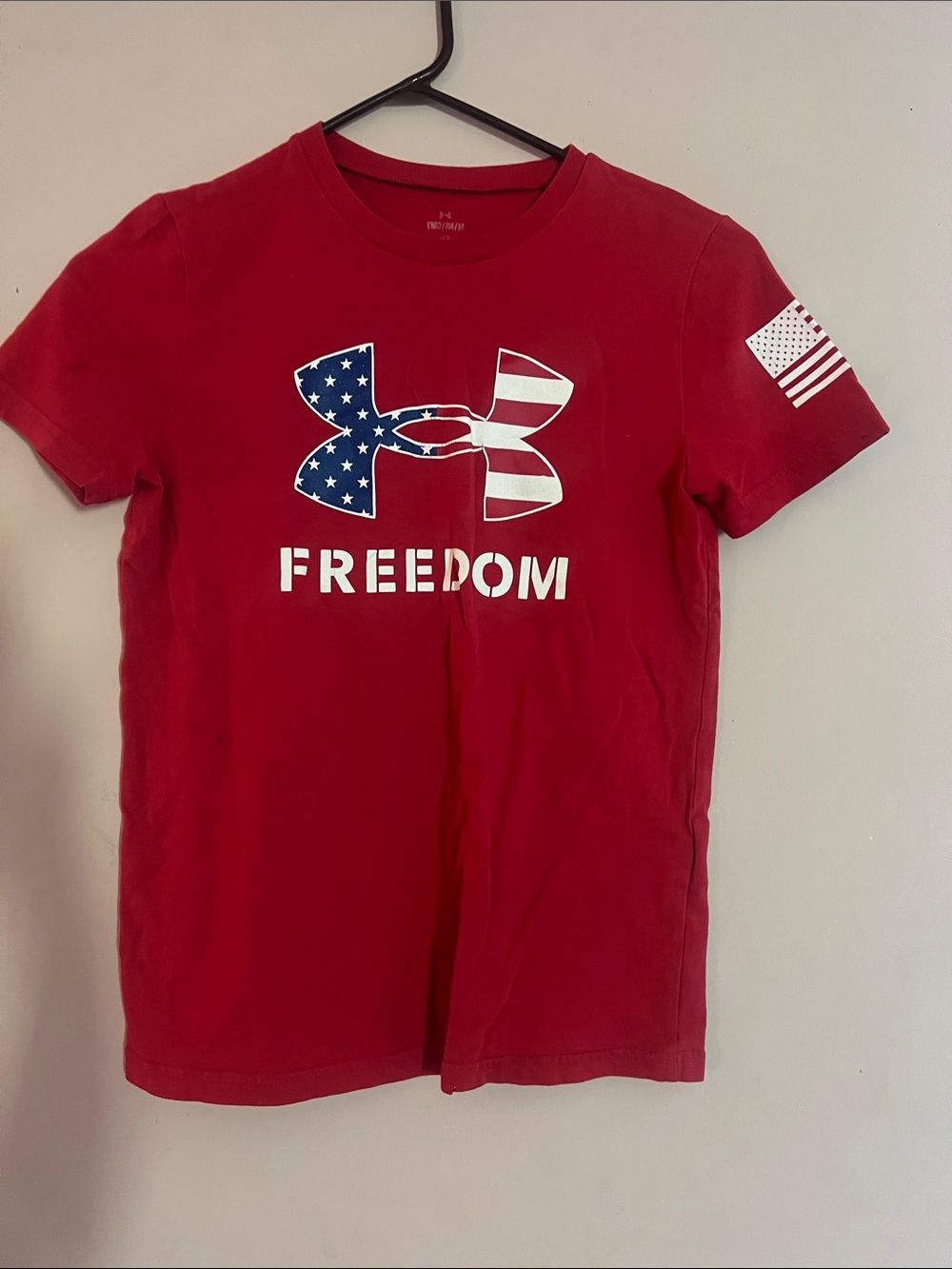 Under Armour Red Tee with American Flag Logo